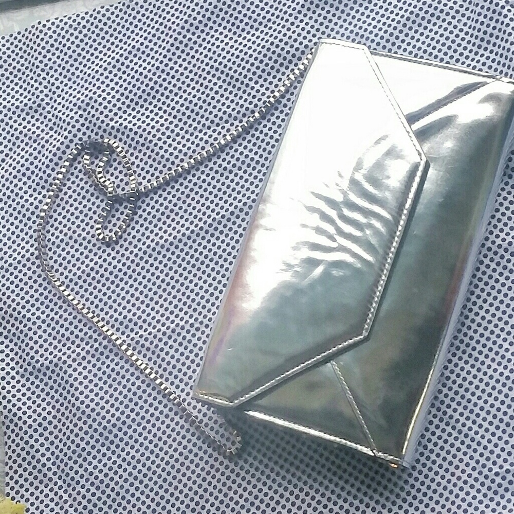 J. Crew Shiny Silver Wristlet Clutch